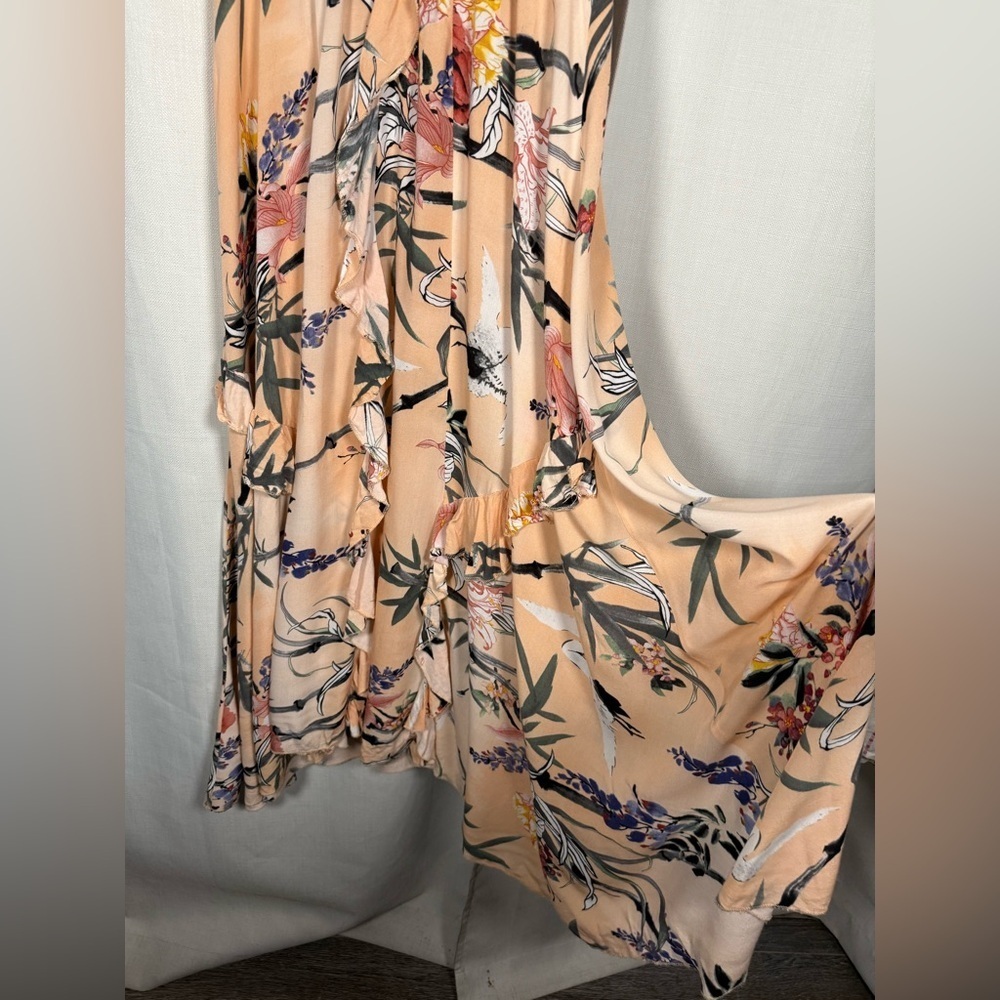 Jaase Peach Floral Flutter Maxi Dress Small - Picture 6 of 9